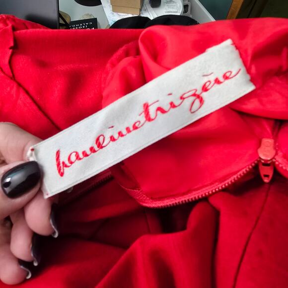 Pauline Trigere Red Wool Jersey Midi Dress Mock Neck Belted Vintage Size 6 - Picture 4 of 11